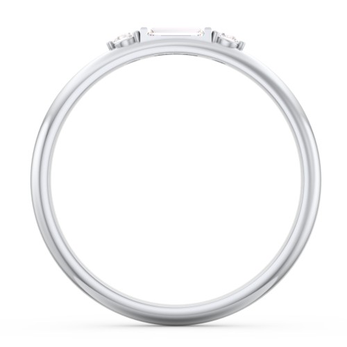 Stackable East-West Baguette Ring with Accents – Sterling Silver with White Sapphire and White Premium Zirconia