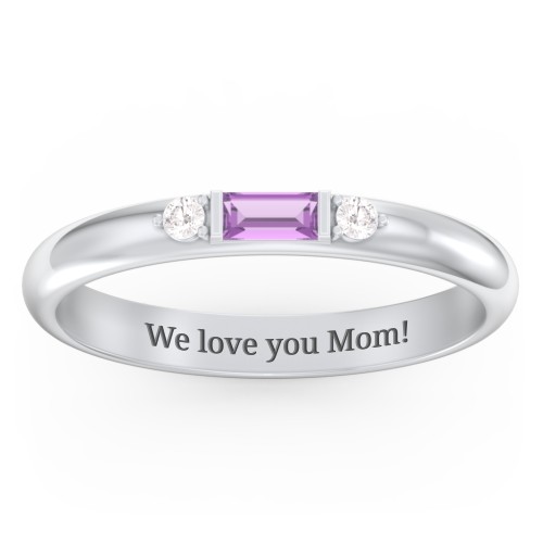 Stackable East-West Baguette Ring with Accents – Sterling Silver with Amethyst and White Premium Zirconia