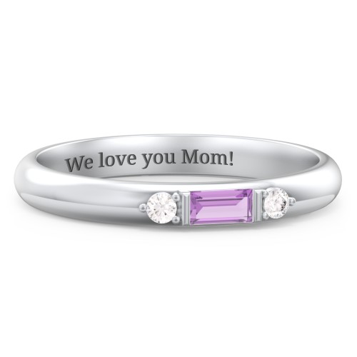 Stackable East-West Baguette Ring with Accents – Sterling Silver with Amethyst and White Premium Zirconia