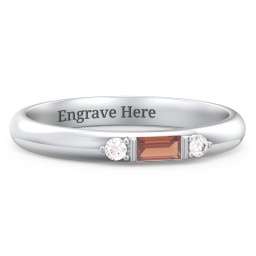 Stackable East-West Baguette Ring with Accents in 925 Sterling Silver with Garnet and White Premium Zirconia