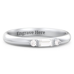 Stackable East-West Baguette Ring with Accents in 925 Sterling Silver with Cubic Zirconia and White Premium Zirconia