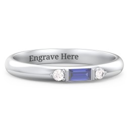 Stackable East-West Baguette Ring with Accents in 925 Sterling Silver with Blue Sapphire and White Premium Zirconia