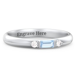 Stackable East-West Baguette Ring with Accents in 925 Sterling Silver with Blue Topaz and White Premium Zirconia