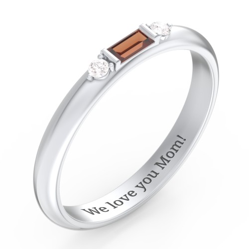 Stackable East-West Baguette Ring with Accents – Sterling Silver with Garnet and White Premium Zirconia
