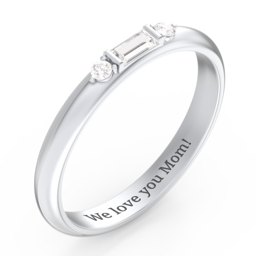Stackable East-West Baguette Ring with Accents – Sterling Silver with Cubic Zirconia and White Premium Zirconia