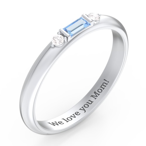 Stackable East-West Baguette Ring with Accents – Sterling Silver with Blue Topaz and White Premium Zirconia
