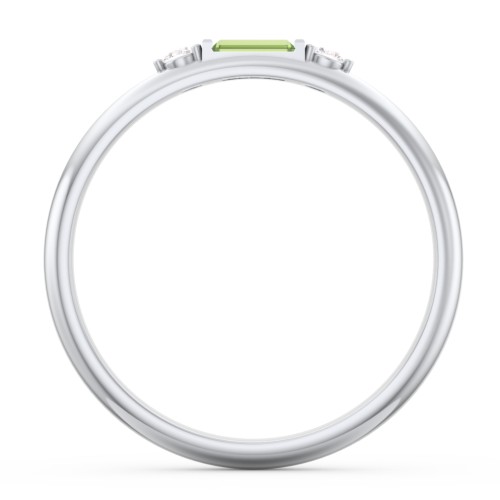 Stackable East-West Baguette Ring with Accents – Sterling Silver with Peridot and White Premium Zirconia