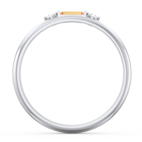 Stackable East-West Baguette Ring with Accents – Sterling Silver with Citrine and White Premium Zirconia