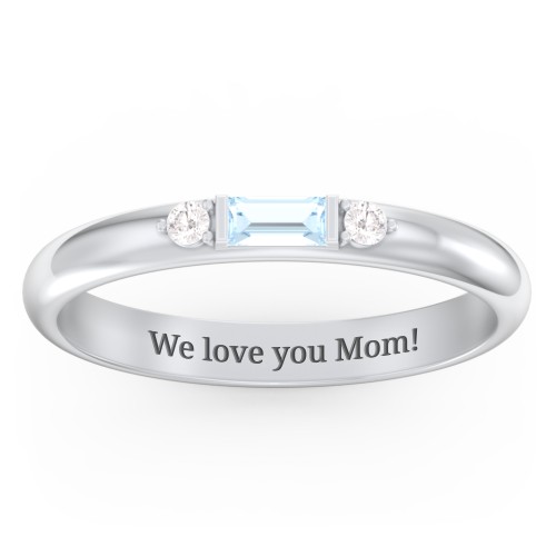 Stackable East-West Baguette Ring with Accents – Sterling Silver with Aquamarine and White Premium Zirconia