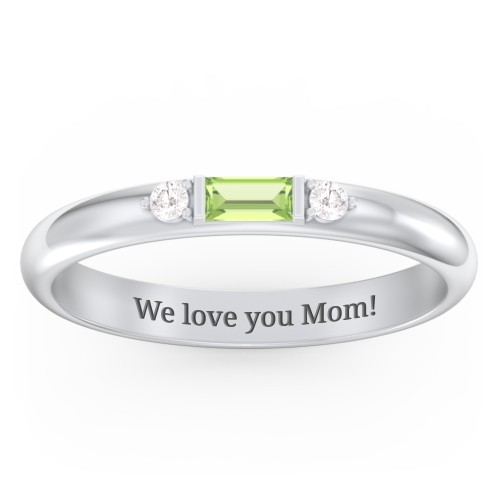 Stackable East-West Baguette Ring with Accents – Sterling Silver with Peridot and White Premium Zirconia
