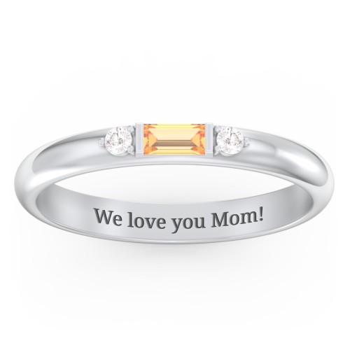 Stackable East-West Baguette Ring with Accents – Sterling Silver with Citrine and White Premium Zirconia