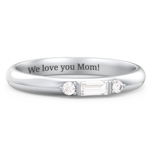 Stackable East-West Baguette Ring with Accents – Sterling Silver with Cubic Zirconia and White Premium Zirconia