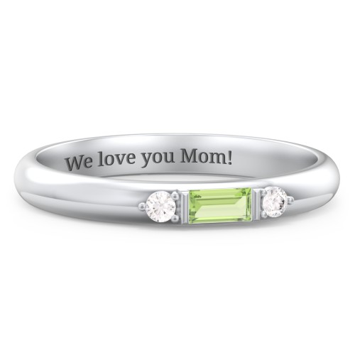Stackable East-West Baguette Ring with Accents – Sterling Silver with Peridot and White Premium Zirconia