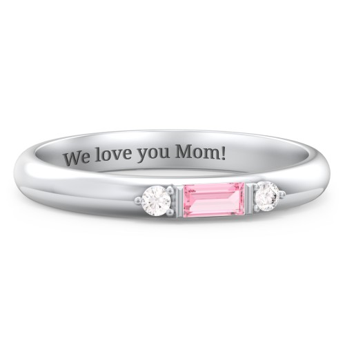 Stackable East-West Baguette Ring with Accents – Sterling Silver with Pink Tourmaline and White Premium Zirconia