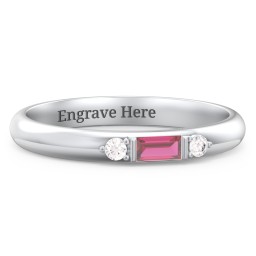 Stackable East-West Baguette Ring with Accents in 10K Solid White Gold with Ruby and White Premium Zirconia