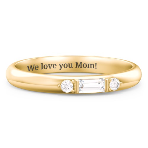 Stackable East-West Baguette Ring with Accents – 10K Yellow Gold with White Sapphire and White Premium Zirconia