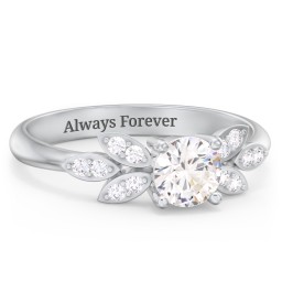 Round Birthstone Ring With Petal Accents