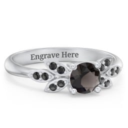 Round Birthstone Ring With Petal Accents