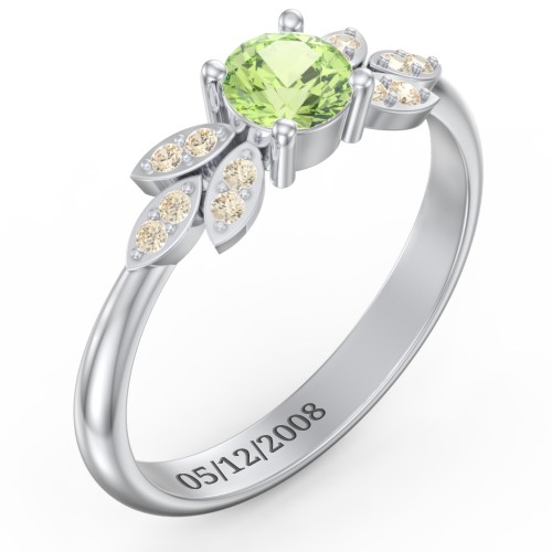 Round Birthstone Ring With Petal Accents