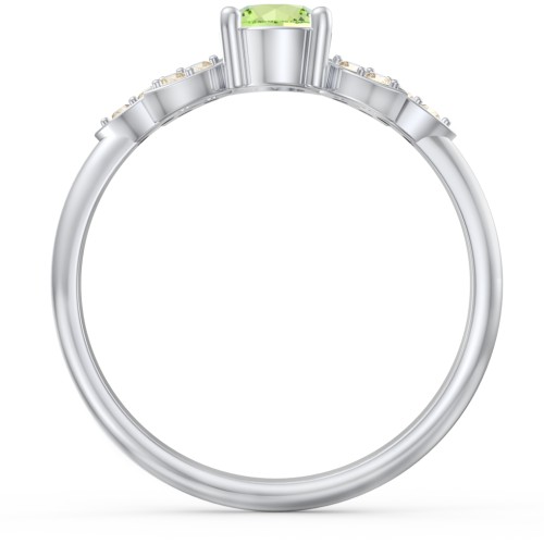 Round Birthstone Ring With Petal Accents