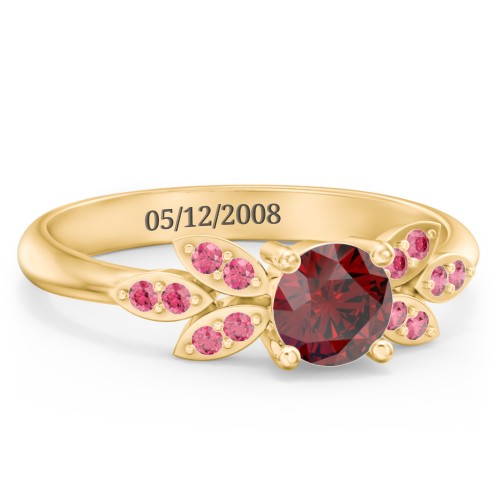 Round Birthstone Ring With Petal Accents