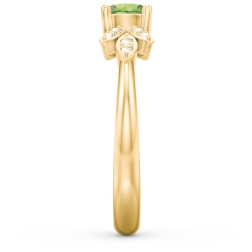 Round Birthstone Ring With Petal Accents – 18K Gold Plated Silver with Peridot and Fancy Yellow Premium Zirconia