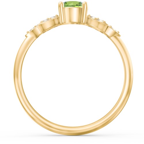 Round Birthstone Ring With Petal Accents – 18K Gold Plated Silver with Peridot and Fancy Yellow Premium Zirconia