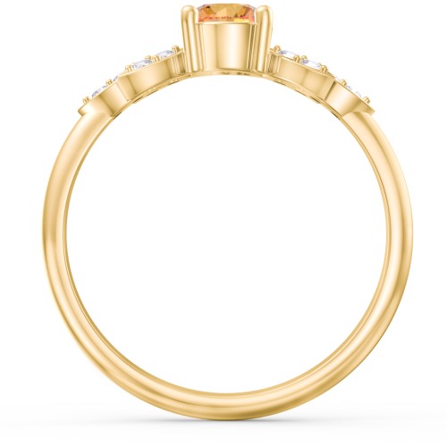 Round Birthstone Ring With Petal Accents – 18K Gold Plated Silver with Citrine and White Premium Zirconia