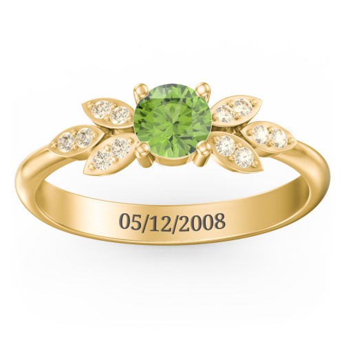 Round Birthstone Ring With Petal Accents – 18K Gold Plated Silver with Peridot and Fancy Yellow Premium Zirconia