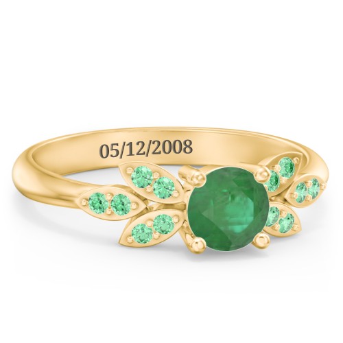 Round Birthstone Ring With Petal Accents – 18K Gold Plated Silver with Emerald and Green Premium Zirconia