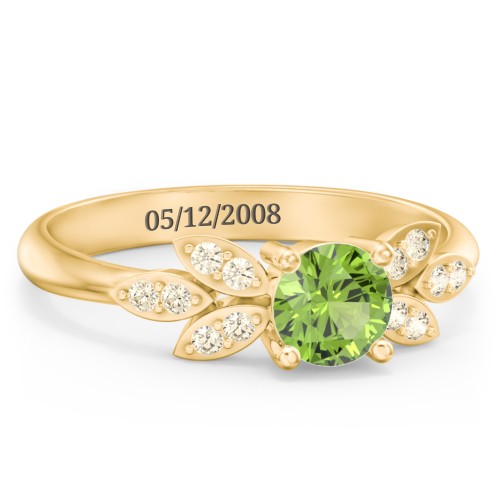 Round Birthstone Ring With Petal Accents – 18K Gold Plated Silver with Peridot and Fancy Yellow Premium Zirconia