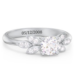 Round Birthstone Ring With Petal Accents in 925 Sterling Silver with Diamond