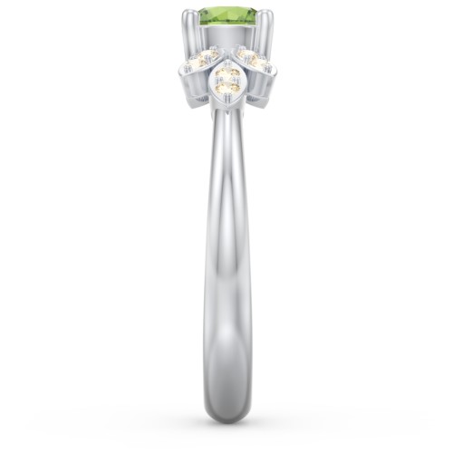 Round Birthstone Ring With Petal Accents – Sterling Silver with Peridot and Fancy Yellow Premium Zirconia