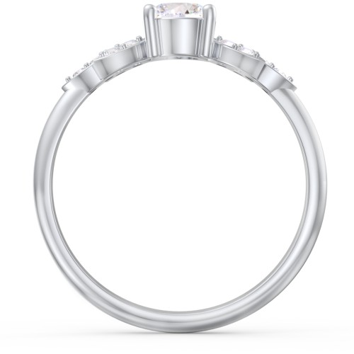Round Birthstone Ring With Petal Accents – Sterling Silver with Diamond