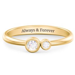 Generations 2-Stone Bezel Set Mother's Ring in 18K Gold Plated Silver with Lab Diamond