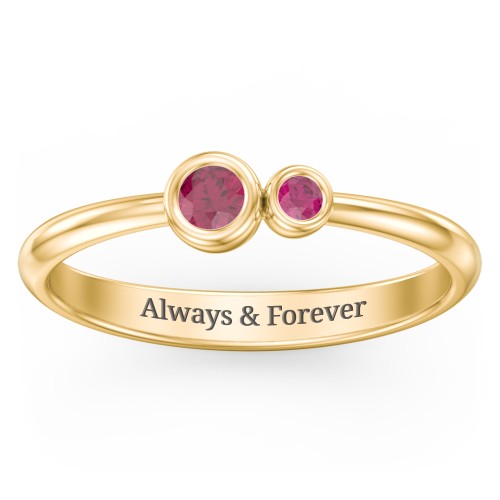 Generations 2-Stone Bezel Set Mother's Ring – 18K Gold Plated Silver with Ruby