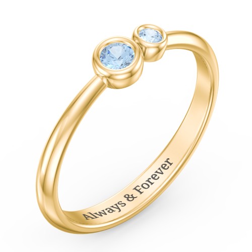 Generations 2-Stone Bezel Set Mother's Ring – 18K Gold Plated Silver with Blue Topaz