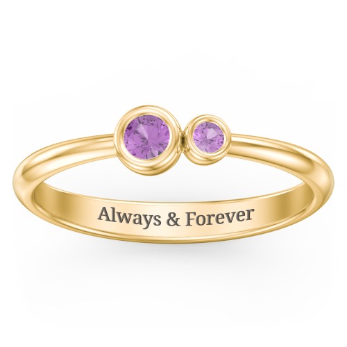 Generations 2-Stone Bezel Set Mother's Ring – 18K Gold Plated Silver with Amethyst