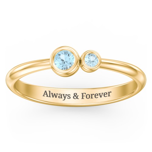 Generations 2-Stone Bezel Set Mother's Ring – 18K Gold Plated Silver with Blue Topaz