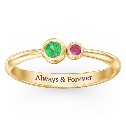 Generations 2-Stone Bezel Set Mother's Ring – 18K Gold Plated Silver with Emerald and Ruby