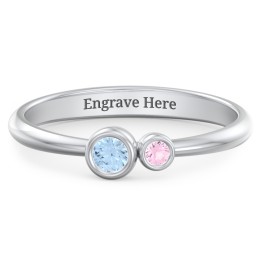 Generations 2-Stone Bezel Set Mother's Ring in 10K Solid White Gold with Blue Topaz and Pink Tourmaline