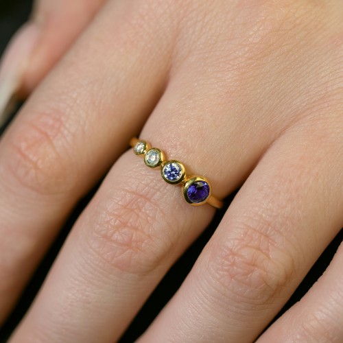 Generations 2-Stone Bezel Set Mother's Ring – 10K White Gold with Blue Topaz and Pink Tourmaline