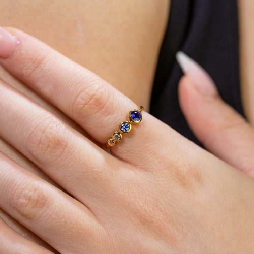 Generations 2-Stone Bezel Set Mother's Ring – 10K White Gold with Blue Topaz and Pink Tourmaline