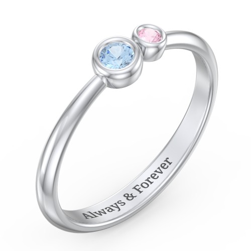 Generations 2-Stone Bezel Set Mother's Ring – 10K White Gold with Blue Topaz and Pink Tourmaline