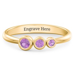 Generations 3-Stone Bezel Set Mother's Ring in 18K Gold Plated Silver with Amethyst