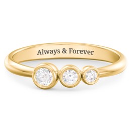 Generations 3-Stone Bezel Set Mother's Ring in 18K Gold Plated Silver with Lab Diamond