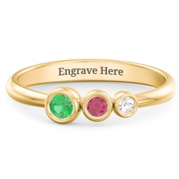 Generations 3-Stone Bezel Set Mother's Ring in 18K Gold Plated Silver with Emerald, Ruby, and Cubic Zirconia