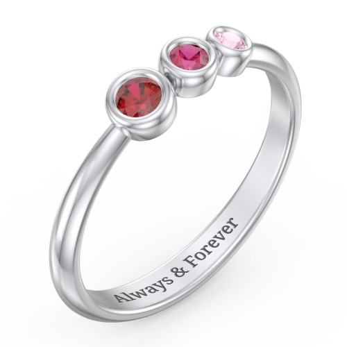Generations 3-Stone Bezel Set Mother's Ring – 10K White Gold with Garnet, Ruby, and Pink Tourmaline
