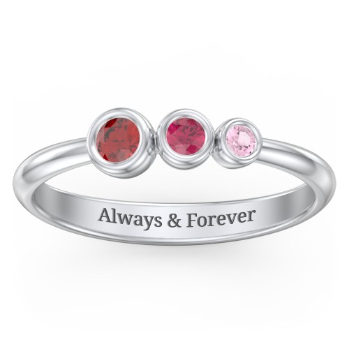 Generations 3-Stone Bezel Set Mother's Ring – 10K White Gold with Garnet, Ruby, and Pink Tourmaline
