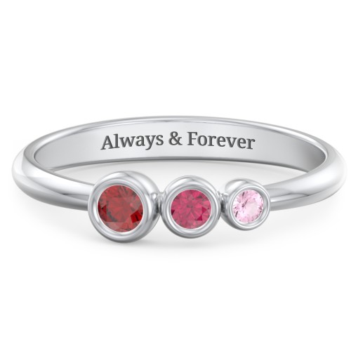 Generations 3-Stone Bezel Set Mother's Ring – 10K White Gold with Garnet, Ruby, and Pink Tourmaline